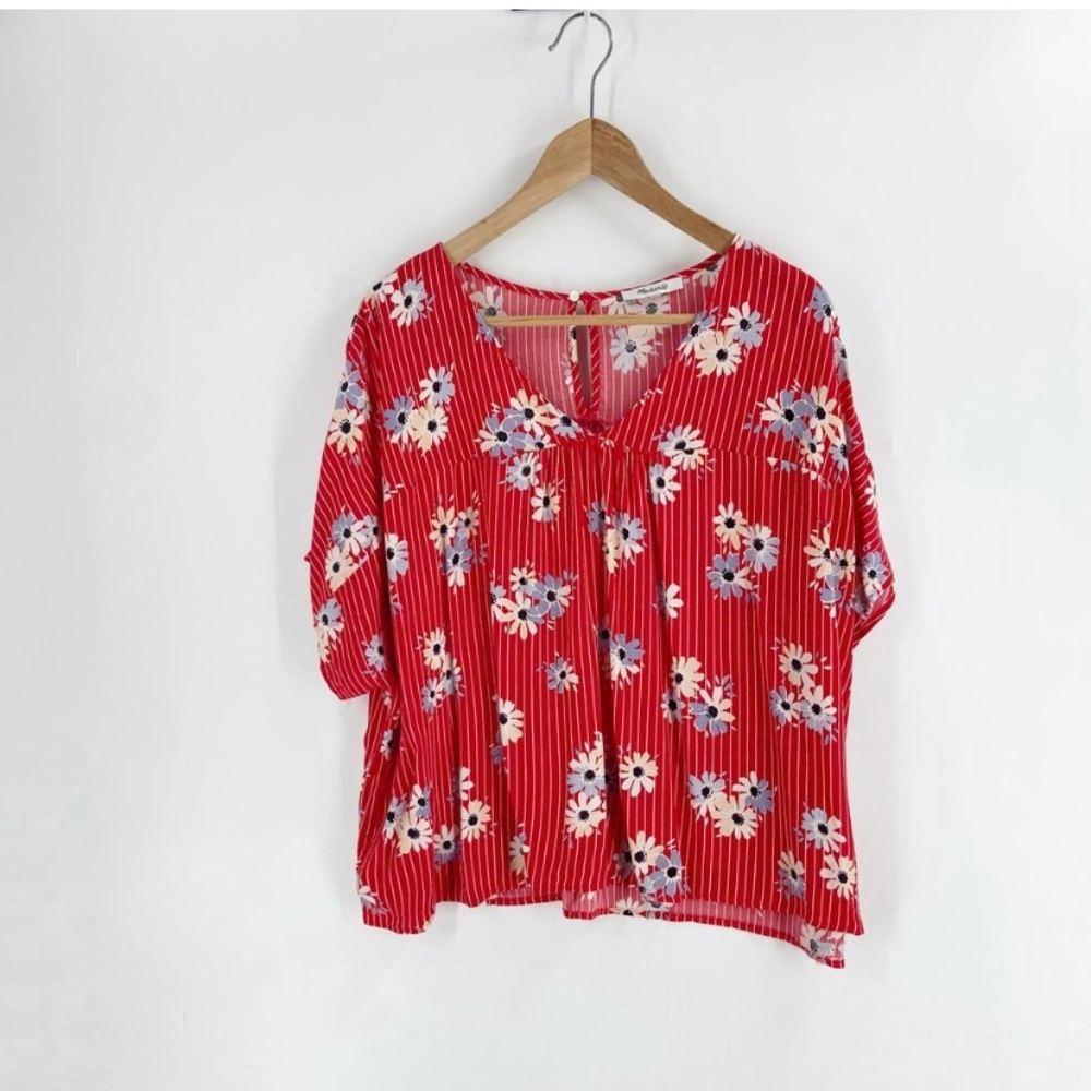 Madewell Red & White Daisy Society Rhyme Top Size XL